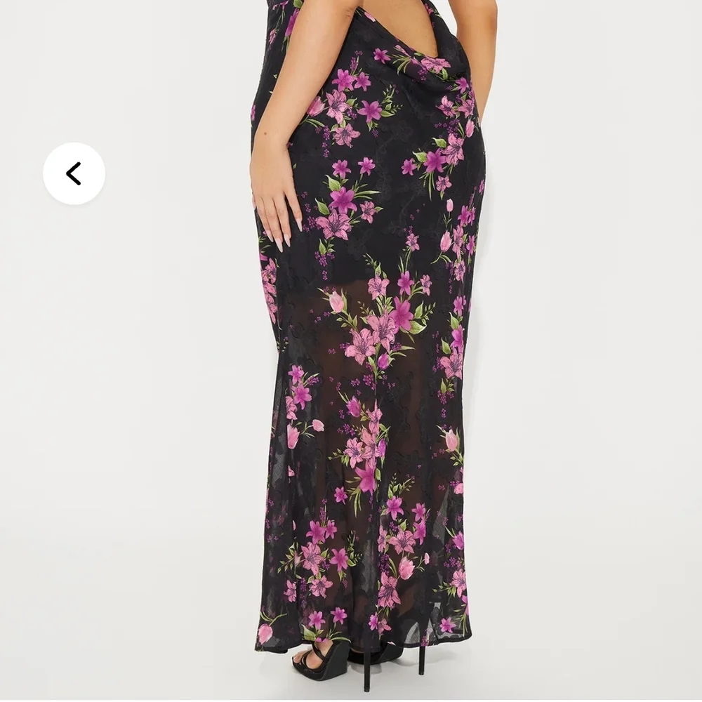 Fashion Nova Black and Pink Floral Maxi Dress - Picture 1 of 5